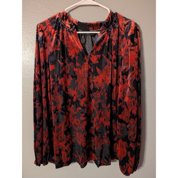 Ella Rafaella Rhubarb Red Black Velvet Blouse Size S Long Sleeve NWT - Picture 2 of 8